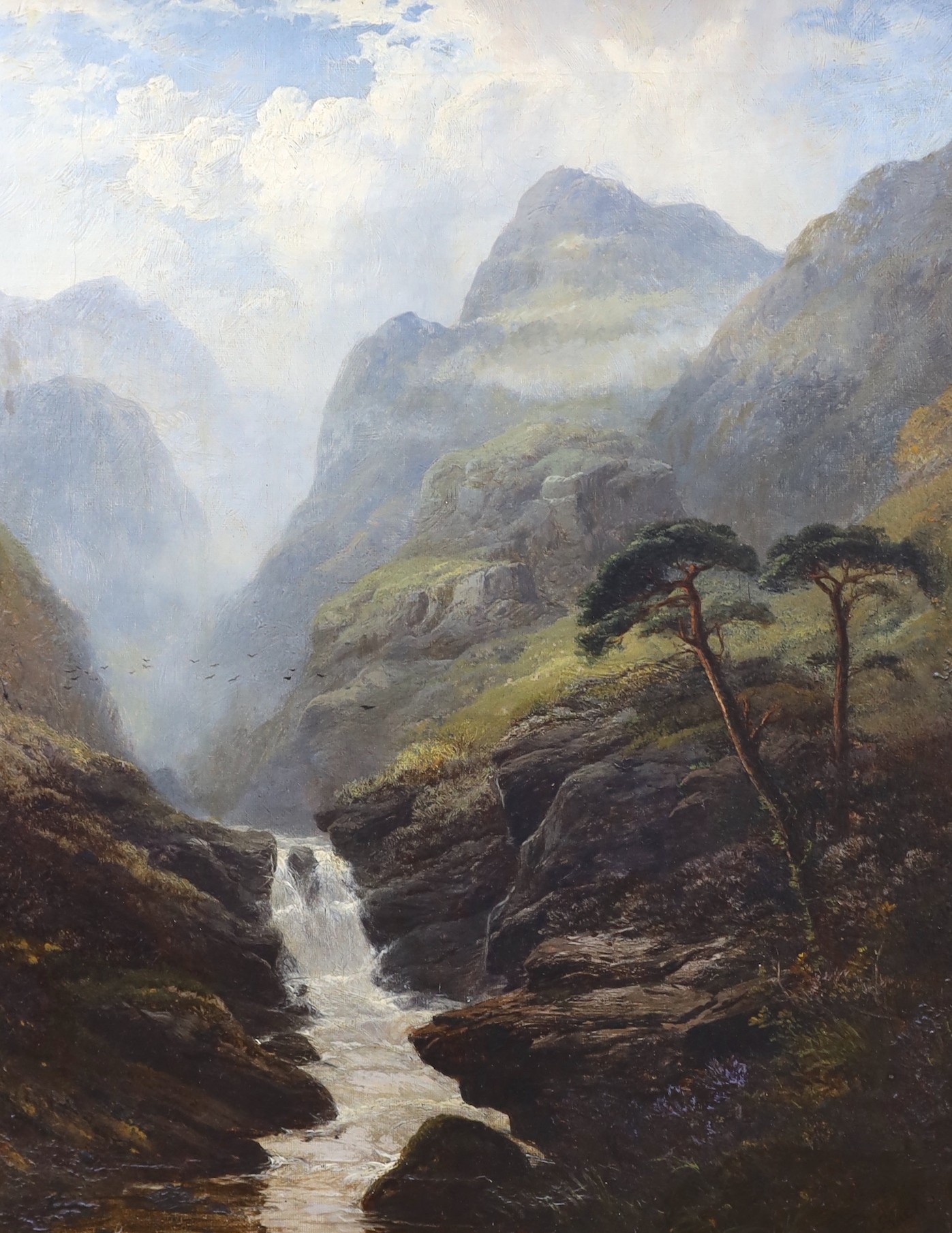 George Blackie Sticks (1843-1938), oil on canvas, Highland scene with waterfall, signed and dated 1879, 44 x 34cm